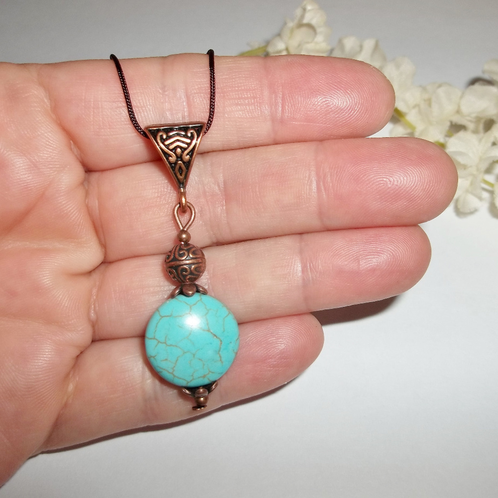 Faux Turquoise Blue And Copper Necklace NWT 4785 - Picture 6 of 8